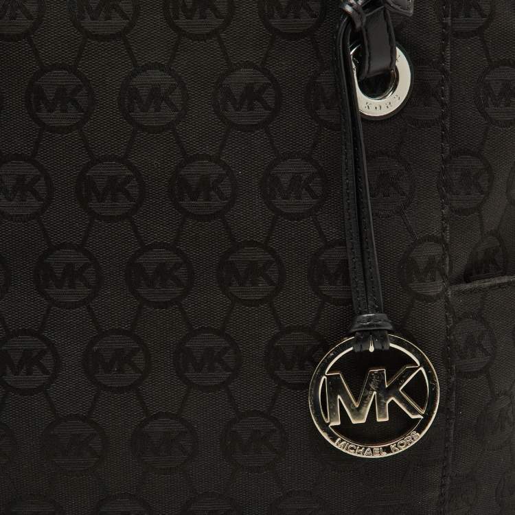 Pre Owned MICHAEL Michael Kors Black Signature Canvas and Leather Jet Set Tote