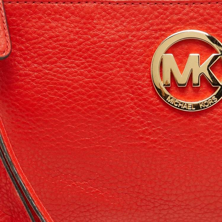 Pre Owned MICHAEL Michael Kors Orange Leather Wristlet Clutch