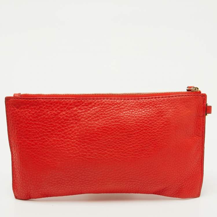 Pre Owned MICHAEL Michael Kors Orange Leather Wristlet Clutch