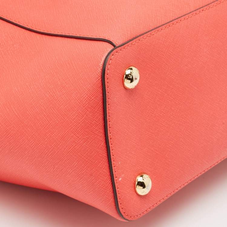 Pre Owned MICHAEL Michael Kors Red Saffiano Leather Large Top Zip Jet Set Tote