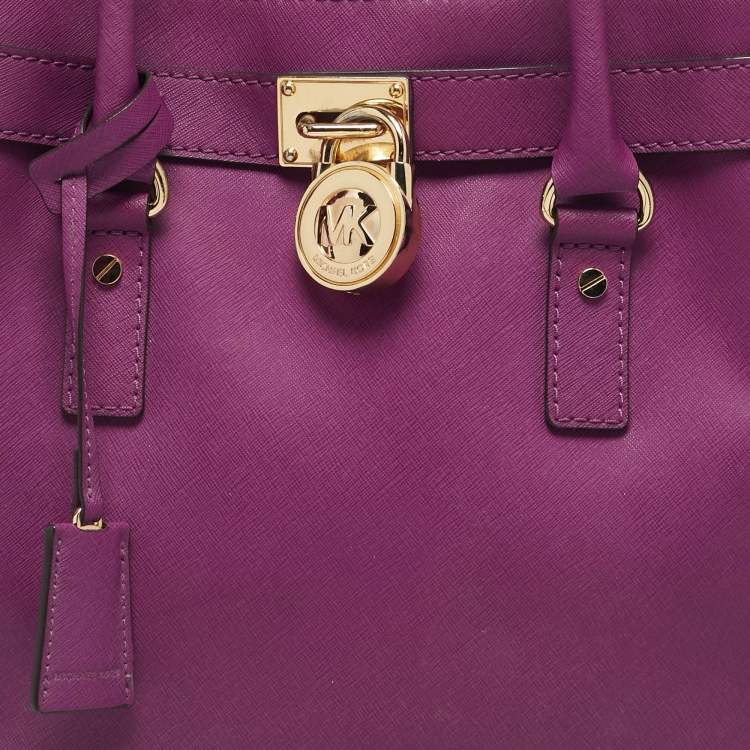 Pre Owned MICHAEL Michael Kors Purple Leather Large Hamilton North South Tote