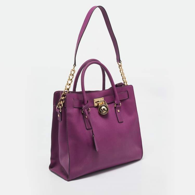 Pre Owned MICHAEL Michael Kors Purple Leather Large Hamilton North South Tote