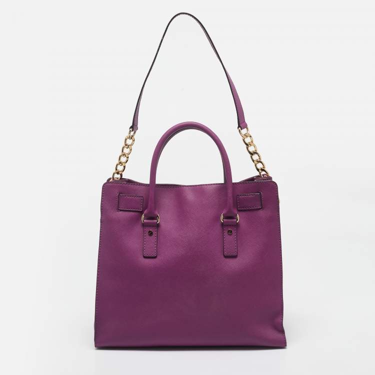Pre Owned MICHAEL Michael Kors Purple Leather Large Hamilton North South Tote