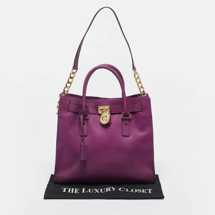 Pre Owned MICHAEL Michael Kors Purple Leather Large Hamilton North South Tote