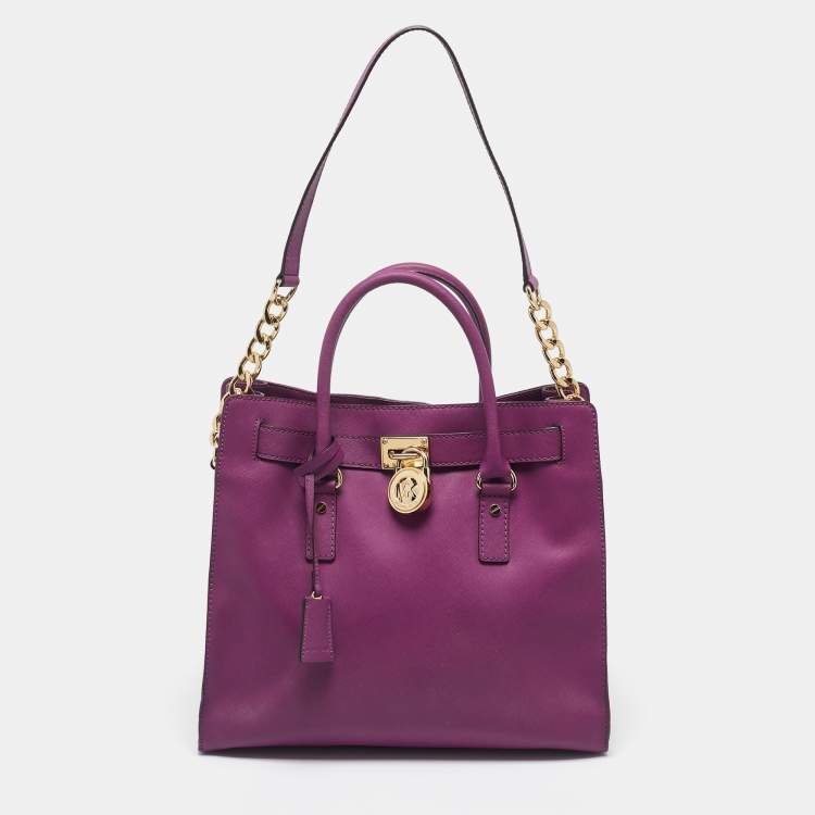 Pre Owned MICHAEL Michael Kors Purple Leather Large Hamilton North South Tote