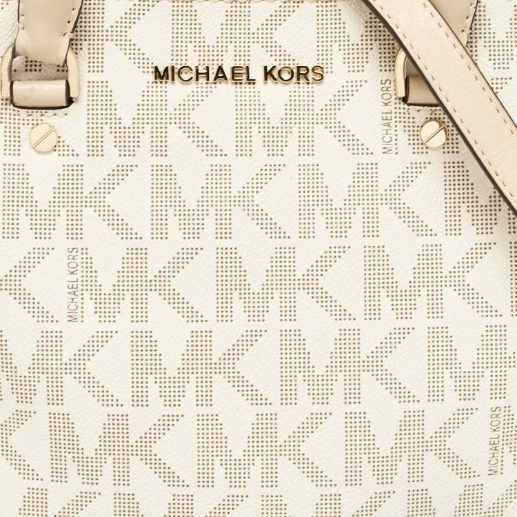 Pre Owned MICHAEL Michael Kors White Signature Coated Canvas Large Cindy Dome Bag