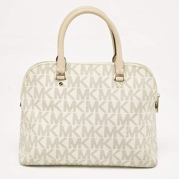 Pre Owned MICHAEL Michael Kors White Signature Coated Canvas Large Cindy Dome Bag