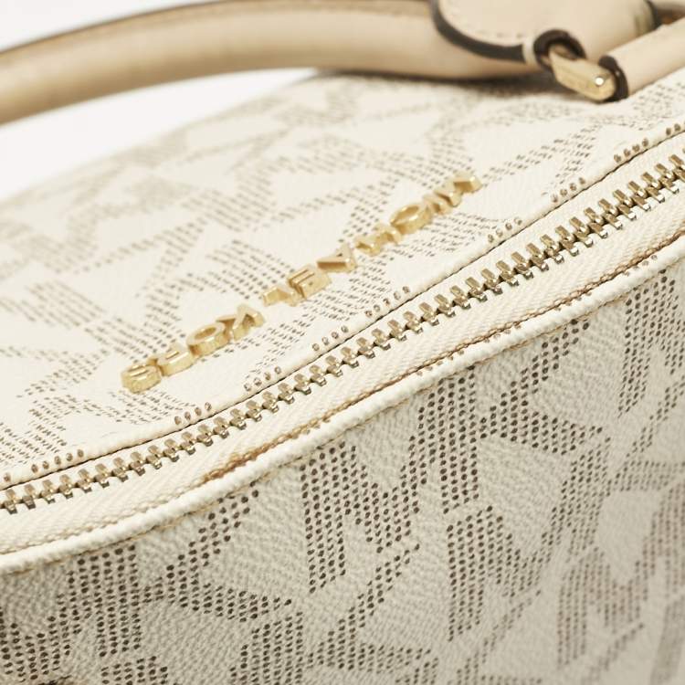 Pre Owned MICHAEL Michael Kors White Signature Coated Canvas Large Cindy Dome Bag