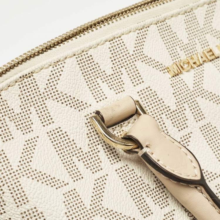 Pre Owned MICHAEL Michael Kors White Signature Coated Canvas Large Cindy Dome Bag