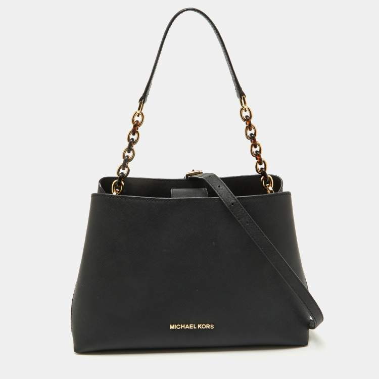 Pre Owned MICHAEL Michael Kors Black Saffiano Leather Portia Top Handle Bag