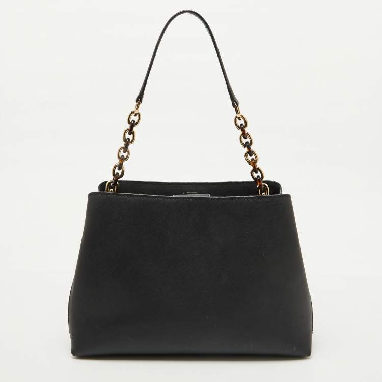 Pre Owned MICHAEL Michael Kors Black Saffiano Leather Portia Top Handle Bag
