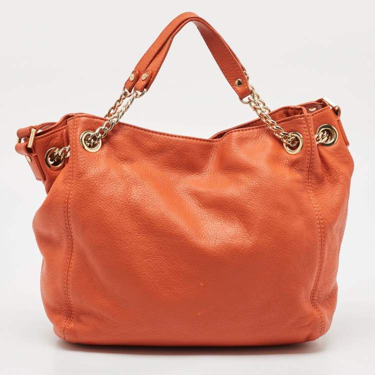Pre Owned MICHAEL Michael Kors Orange Leather Chain Top Handle Bag