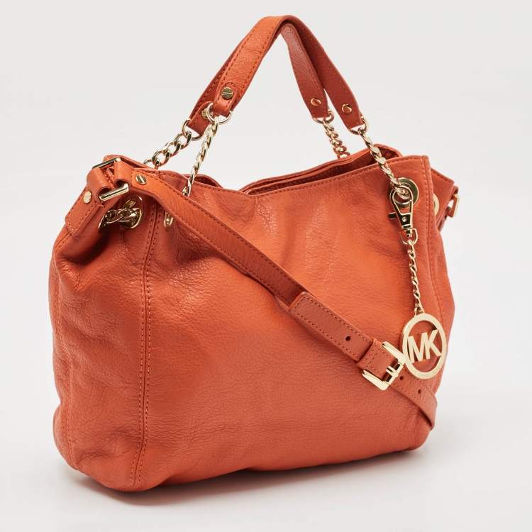 Pre Owned MICHAEL Michael Kors Orange Leather Chain Top Handle Bag