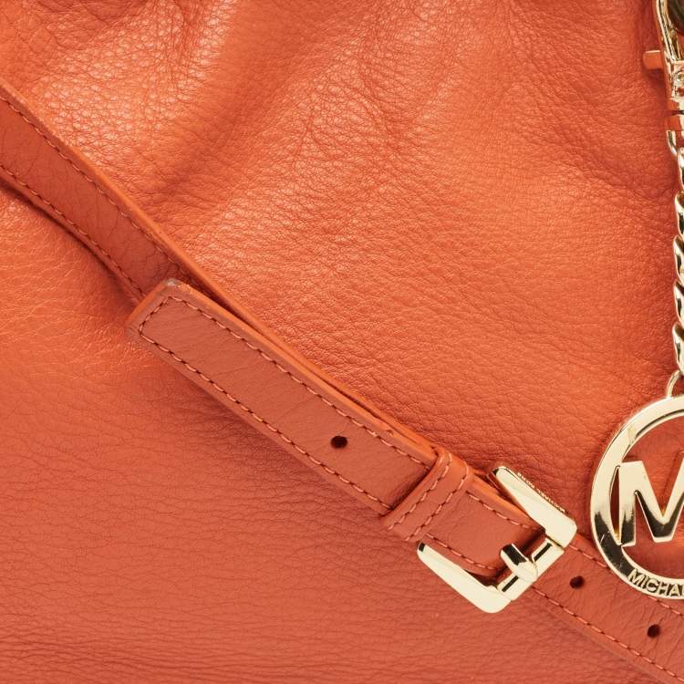 Pre Owned MICHAEL Michael Kors Orange Leather Chain Top Handle Bag