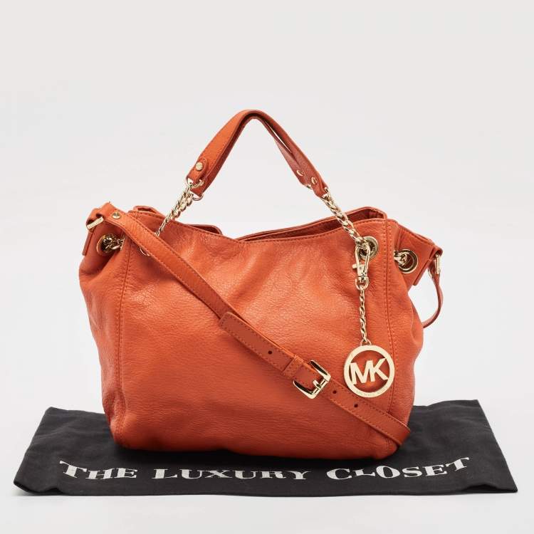 Pre Owned MICHAEL Michael Kors Orange Leather Chain Top Handle Bag