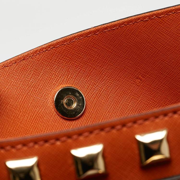 Pre Owned MICHAEL Michael Kors Orange Saffiano Leather Large Studded Hamilton Tote