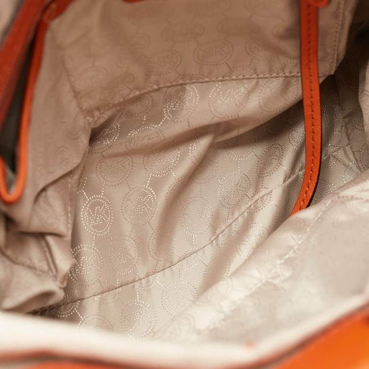 Pre Owned MICHAEL Michael Kors Orange Saffiano Leather Large Studded Hamilton Tote