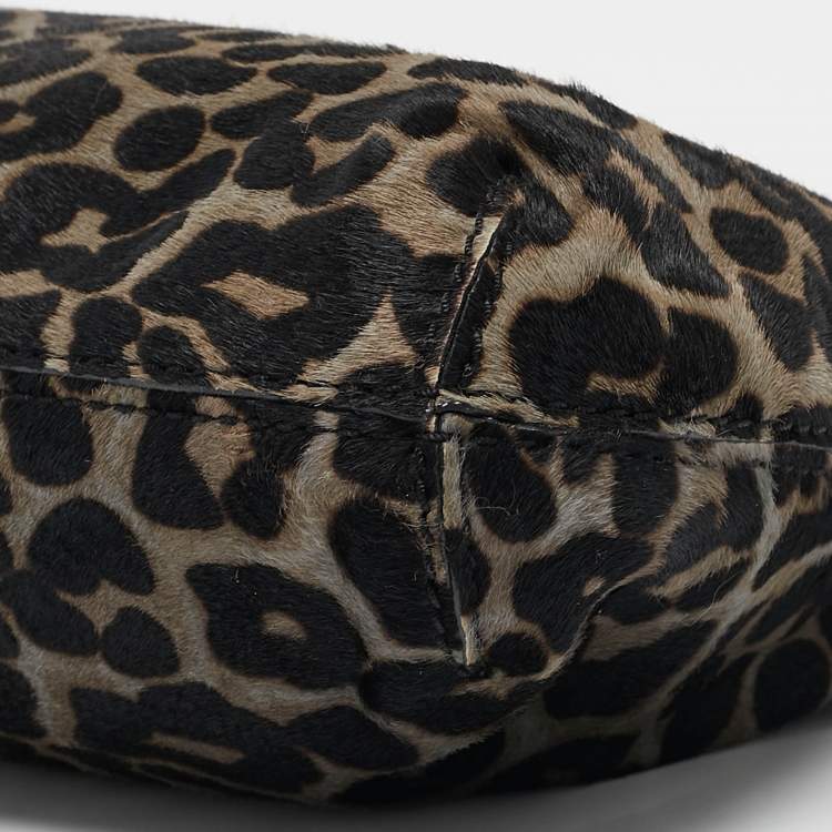 Pre Owned MICHAEL Michael Kors Black/Grey Leopard Print Calf Hair Berkley Clutch
