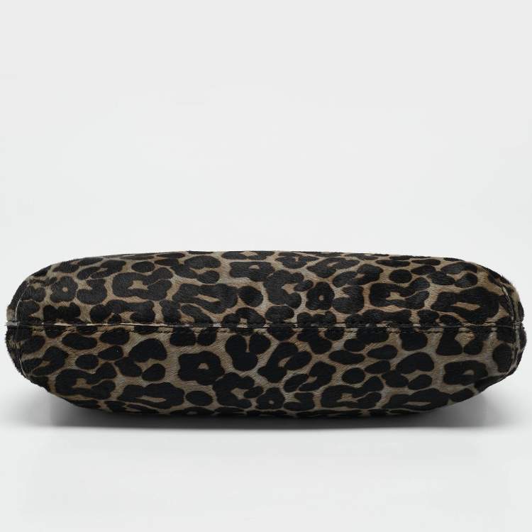Pre Owned MICHAEL Michael Kors Black/Grey Leopard Print Calf Hair Berkley Clutch