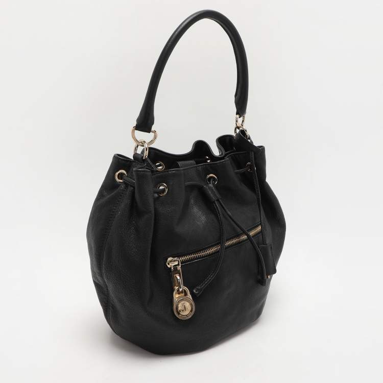 Pre Owned MICHAEL Michael Kors Black Leather Drawstring Hobo
