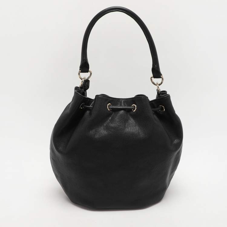 Pre Owned MICHAEL Michael Kors Black Leather Drawstring Hobo