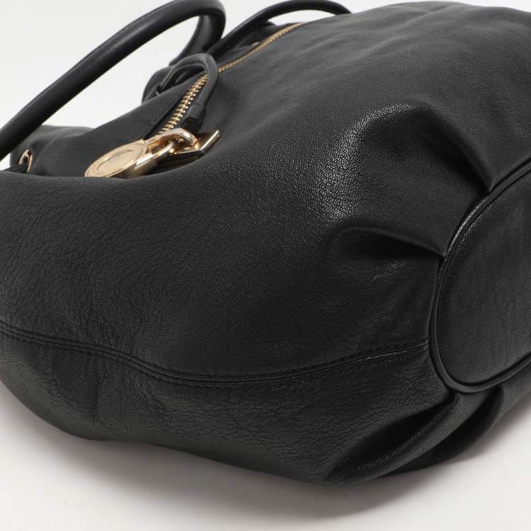 Pre Owned MICHAEL Michael Kors Black Leather Drawstring Hobo