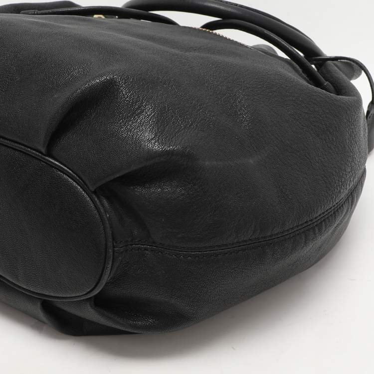 Pre Owned MICHAEL Michael Kors Black Leather Drawstring Hobo