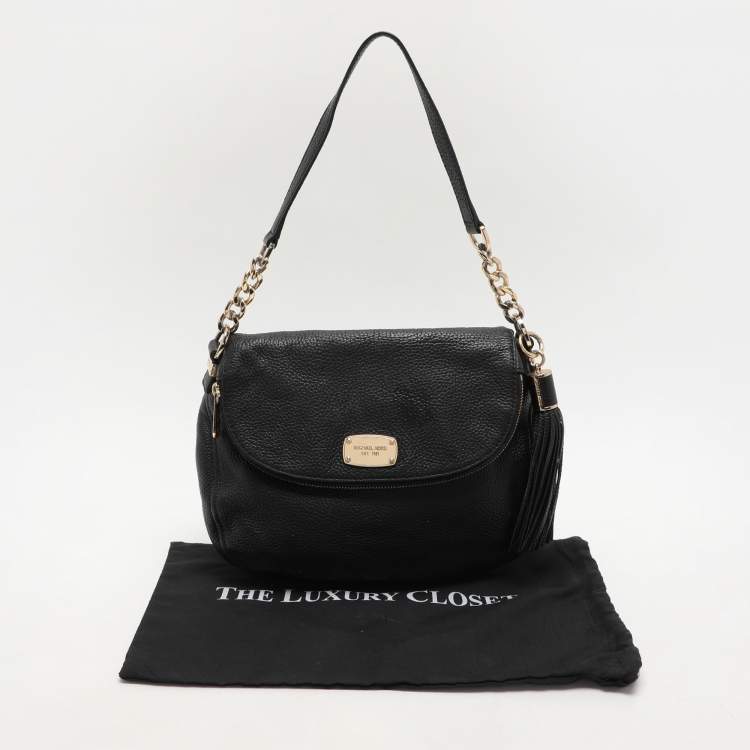 Pre Owned MICHAEL Michael Kors Black Leather Bedford Tassel Crossbody Bag