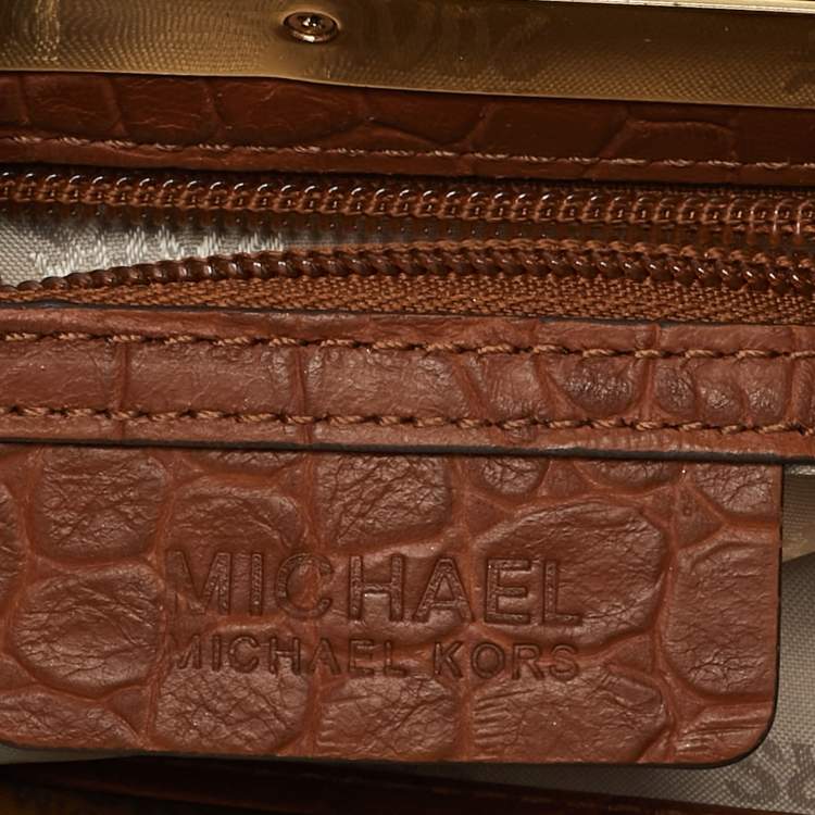 Pre Owned MICHAEL Michael Kors Brown Croc Embossed Leather Berkley Clutch