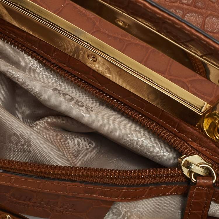 Pre Owned MICHAEL Michael Kors Brown Croc Embossed Leather Berkley Clutch