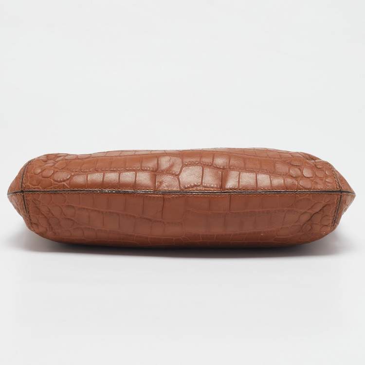 Pre Owned MICHAEL Michael Kors Brown Croc Embossed Leather Berkley Clutch