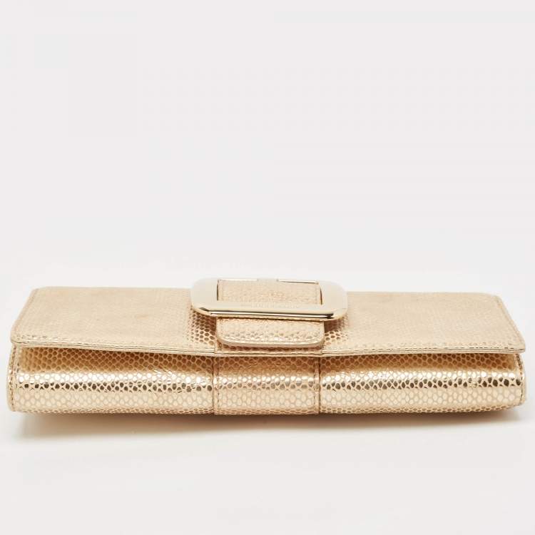 Pre Owned MICHAEL Michael Kors Gold Snake Effect Suede Sutton Clutch