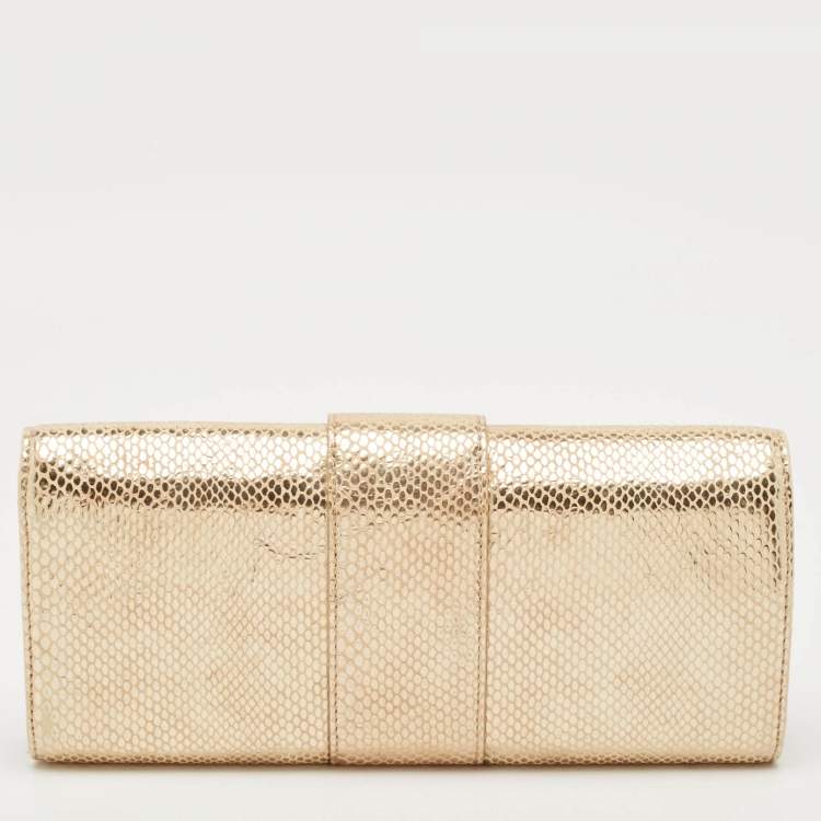 Pre Owned MICHAEL Michael Kors Gold Snake Effect Suede Sutton Clutch