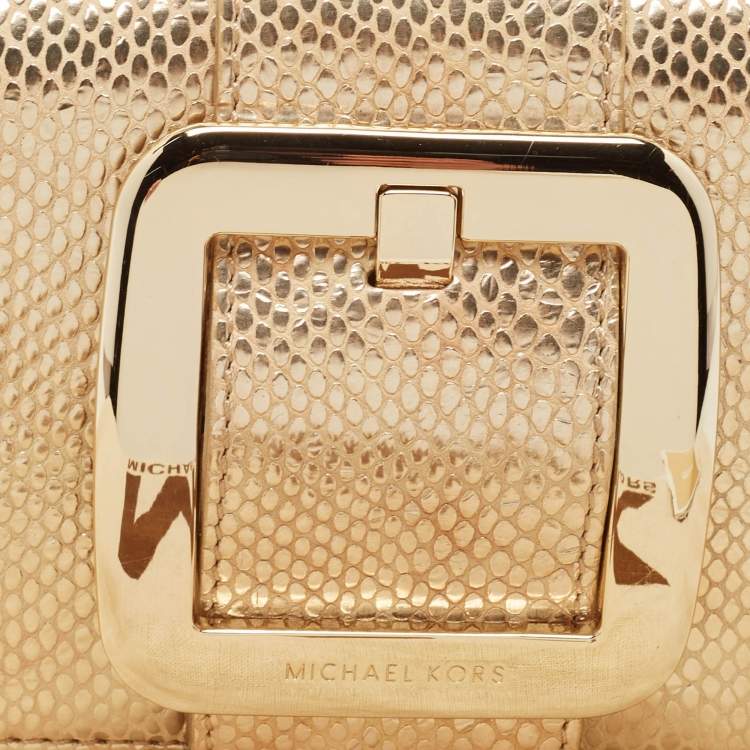 Pre Owned MICHAEL Michael Kors Gold Snake Effect Suede Sutton Clutch