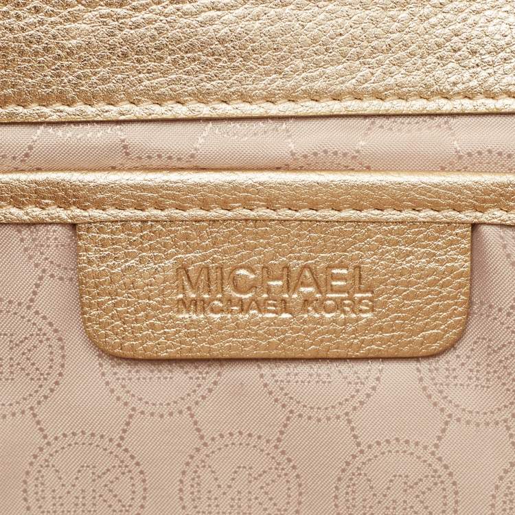 Pre Owned MICHAEL Michael Kors Gold Snake Effect Suede Sutton Clutch