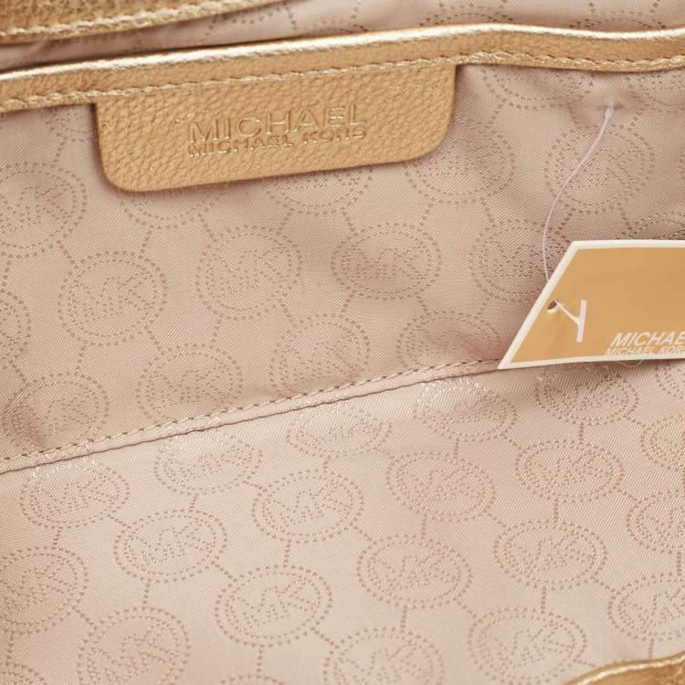 Pre Owned MICHAEL Michael Kors Gold Snake Effect Suede Sutton Clutch