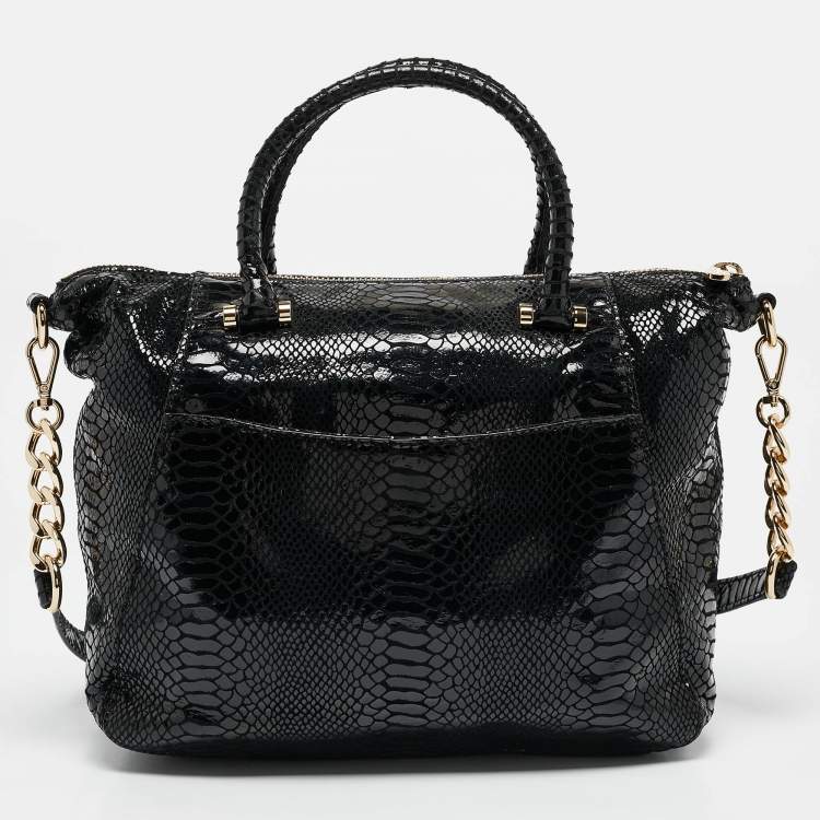 Pre Owned MICHAEL Michael Kors Black  Python Embossed Fulton Satchel