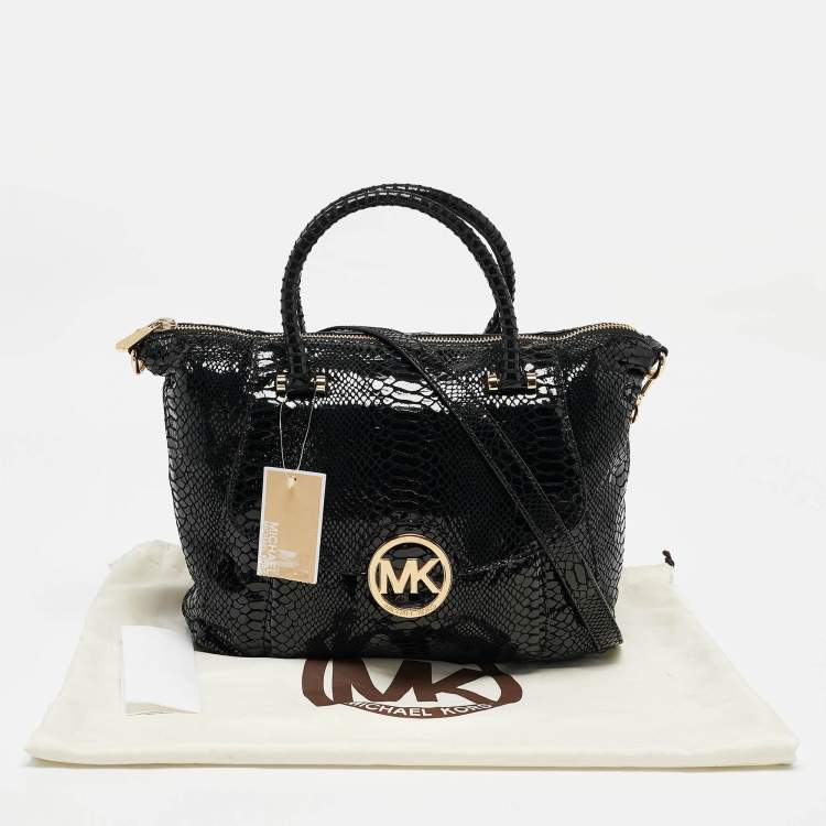 Pre Owned MICHAEL Michael Kors Black  Python Embossed Fulton Satchel