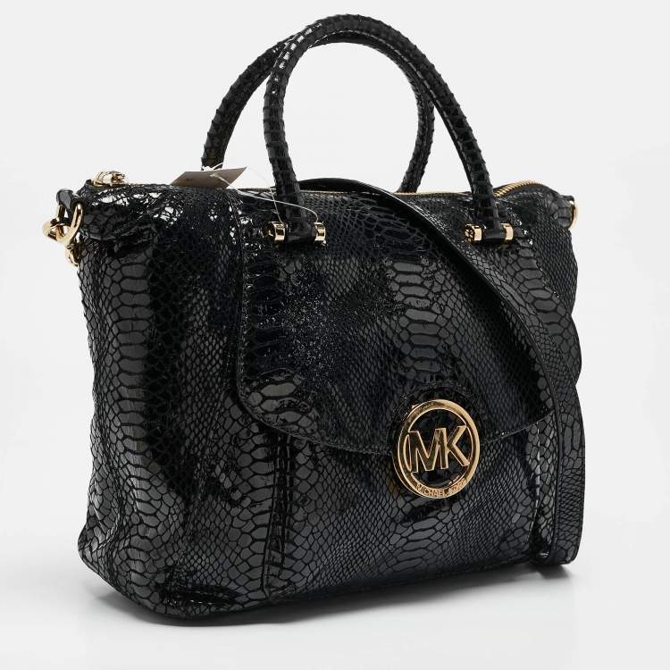 Pre Owned MICHAEL Michael Kors Black  Python Embossed Fulton Satchel
