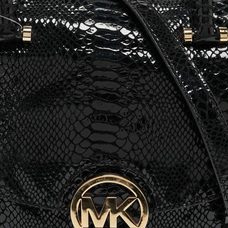 Pre Owned MICHAEL Michael Kors Black  Python Embossed Fulton Satchel
