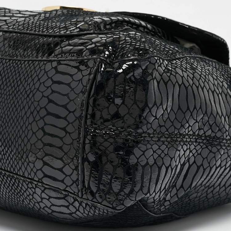 Pre Owned MICHAEL Michael Kors Black  Python Embossed Fulton Satchel