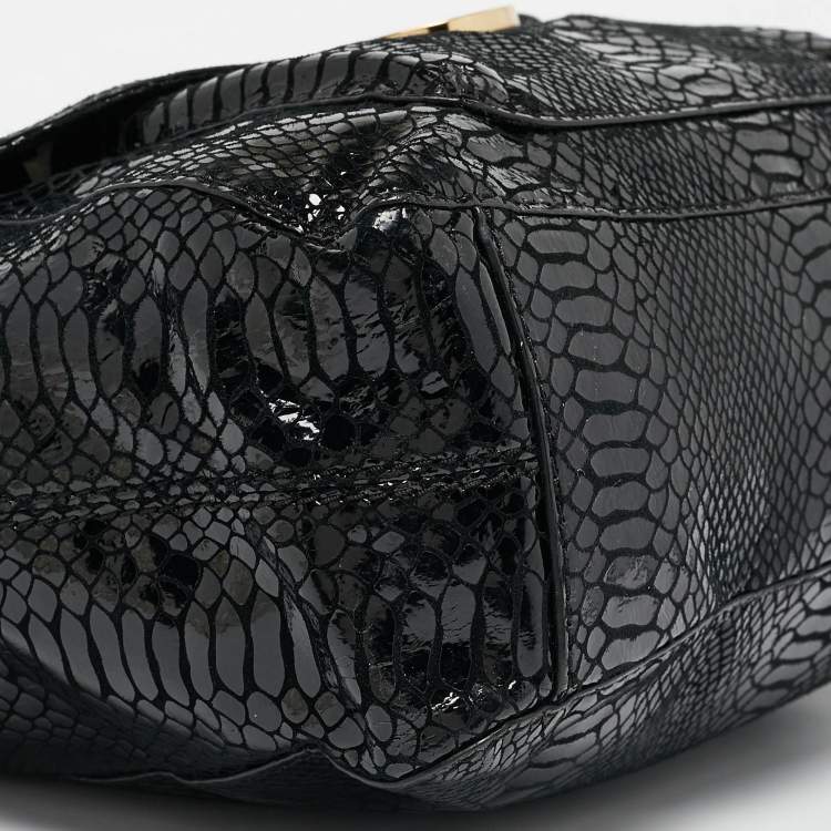 Pre Owned MICHAEL Michael Kors Black  Python Embossed Fulton Satchel