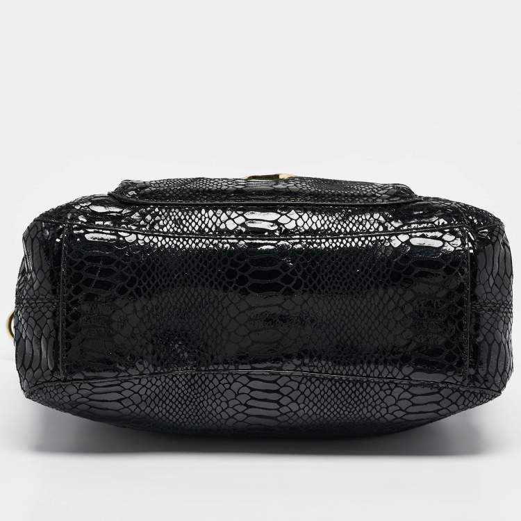 Pre Owned MICHAEL Michael Kors Black  Python Embossed Fulton Satchel