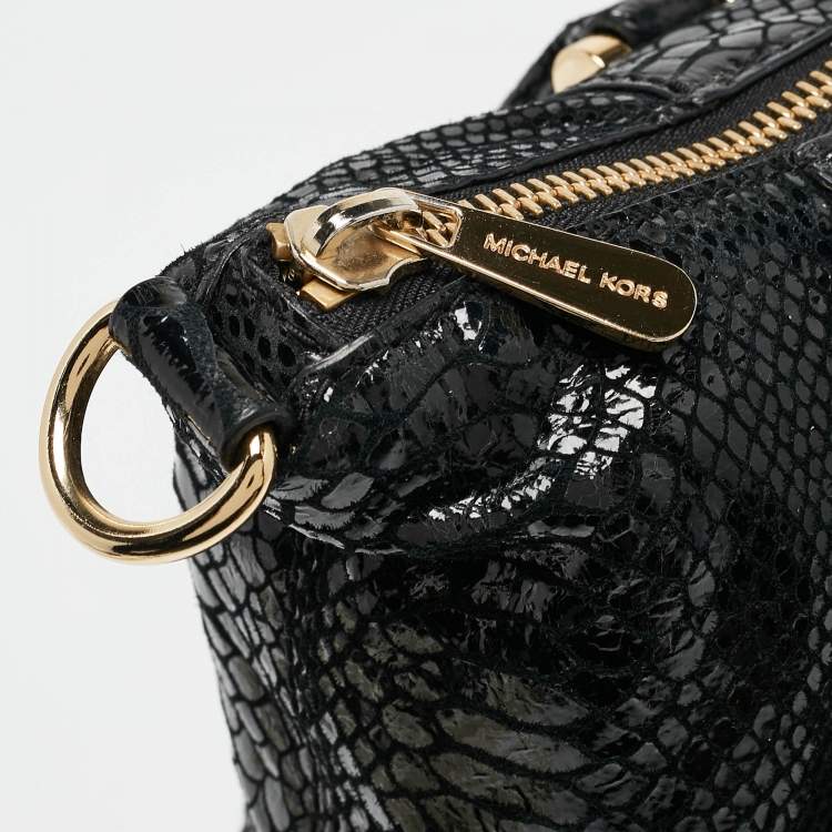 Pre Owned MICHAEL Michael Kors Black  Python Embossed Fulton Satchel