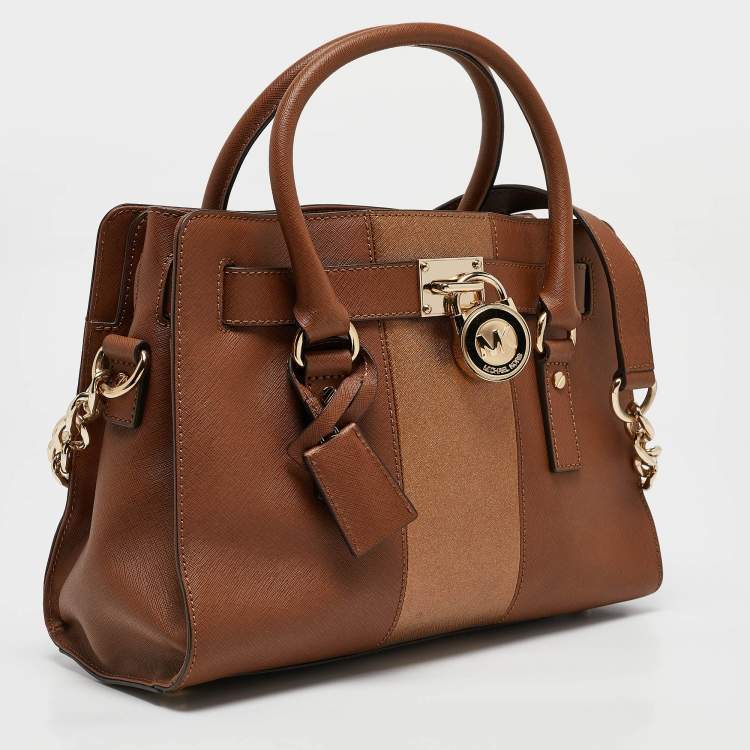 Pre Owned MICHAEL Michael Kors Brown Leather Medium Hamilton East West Tote