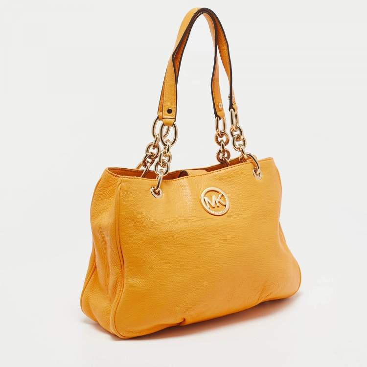 Pre Owned MICHAEL Michael Kors Dark Yellow Leather Fulton Chain Tote