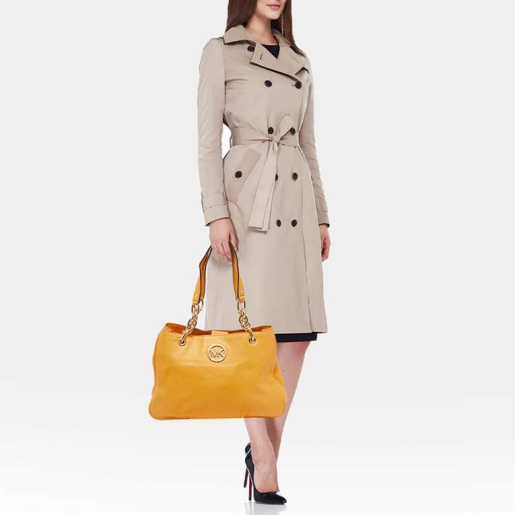 Pre Owned MICHAEL Michael Kors Dark Yellow Leather Fulton Chain Tote
