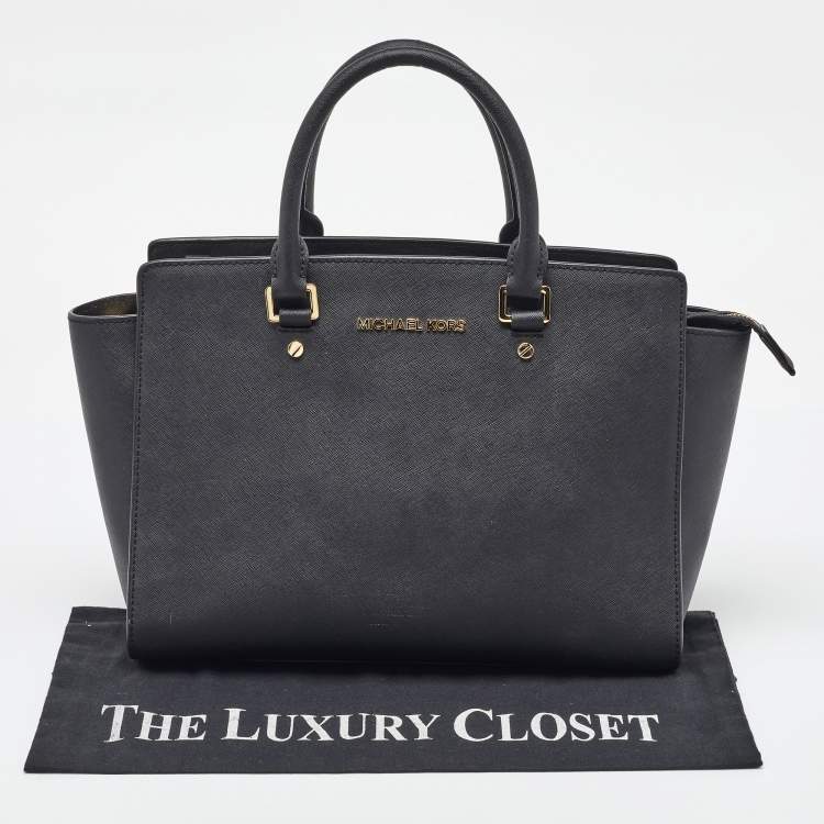 Pre Owned MICHAEL Michael Kors Black Saffiano Leather Large Selma Satchel