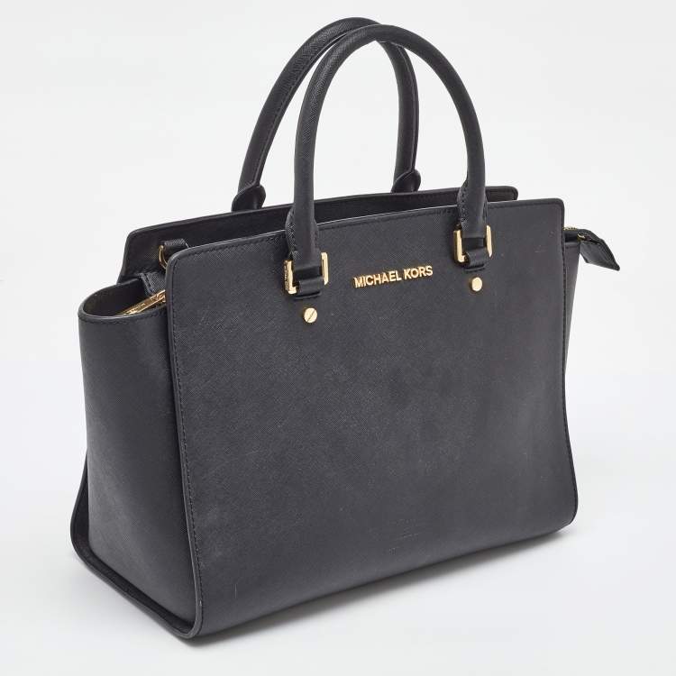 Pre Owned MICHAEL Michael Kors Black Saffiano Leather Large Selma Satchel