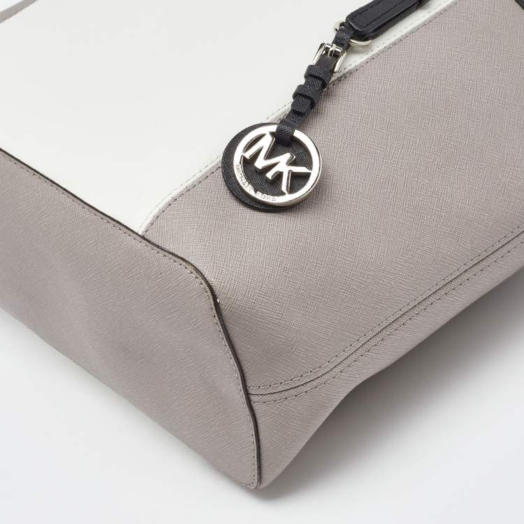 Pre Owned MICHAEL Michael Kors Grey/White Saffiano Leather Jet Set Tote